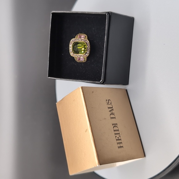 Heidi Daus| Bronze Toned Multicolored Green and Pink Crystal Ring - Picture 12 of 12